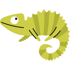 Stylized Green Chameleon Illustration With A Curled Tail On A Transparent Background
