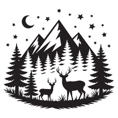 Christmas Scene svg, Reindeer svg, Winter Scene svg, Christmas svg, Pine Tree svg, Christmas SVG Files For Cricut..eps
