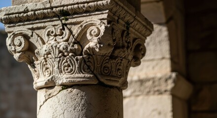 Ornate, weathered stone pillar capital