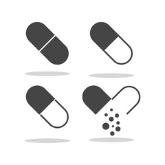 Medical pill icon set with shadow