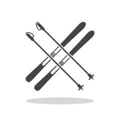 Mountain skis and ski poles icon with shadow