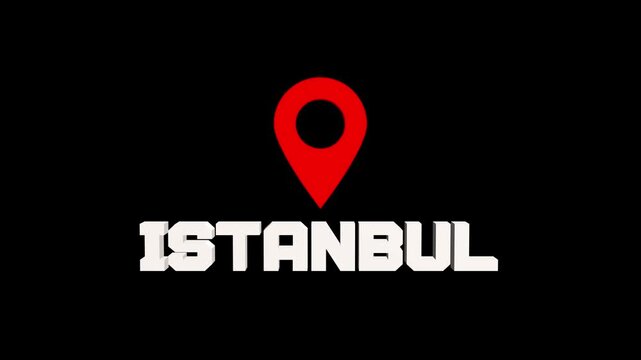 Turkish city of istanbul map pointer animation, shown within a film reel for travel vlogs and historical documentary.