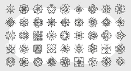 Elegant collection of intricate floral and geometric design elements perfect for branding, logos, patterns, and creative projects, offering modern flair.