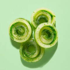 Cucumber spirals garnish food photography healthy eating green background close up view diet
