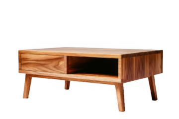 Stylish wooden coffee table with a modern design, featuring a spacious storage compartment and elegant legs.
