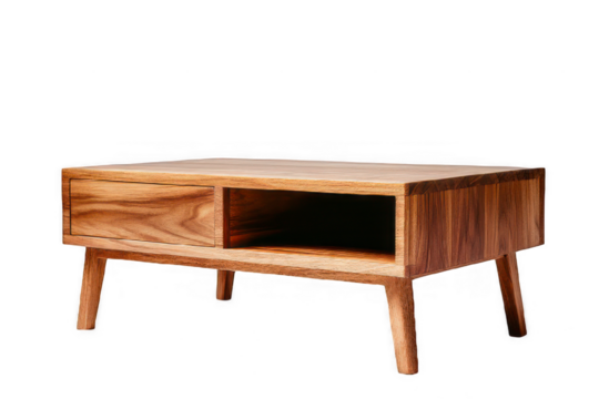Stylish wooden coffee table with a modern design, featuring a spacious storage compartment and elegant legs.
