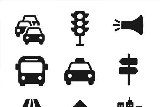 City Traffic Icons. City Traffic Jam. Filled icon set of City Traffic Jam: cars in line, traffic light,
