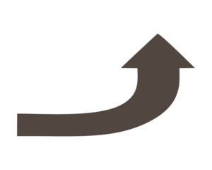 Brown curved upward arrow icon showing right direction rise, vector symbol for progress, navigation, growth, and movement concept isolated on white background for design 