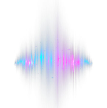 Glowing blue and purple neon sound wave equalizer isolated on transparent background, template mockup design.