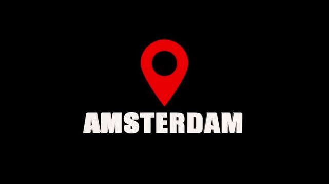 Netherlands capital amsterdam map pointer symbol inside a film roll graphic, best for european city tours and history documentaries.