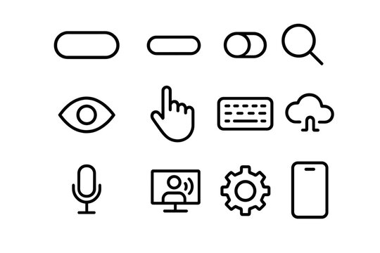 UI Accessibility Icons. UI accessibility elements. Line outline icon set of UI accessibility elements: button,