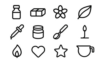 Aromatic Candle Ingredients Icons. Aromatic candle ingredients. Line outline icon set of aromatic candle