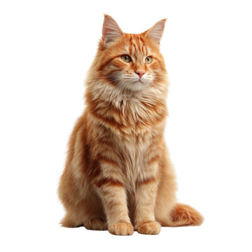 Sitting Ginger Cat With Soft Orange Fur and Curious Expression, Isolated on Transparent Background
