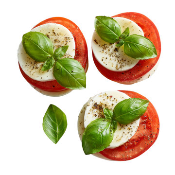 Caprese Ingredients Arrangement With Fresh Tomato, Mozzarella and Basil, Isolated on Transparent Background
