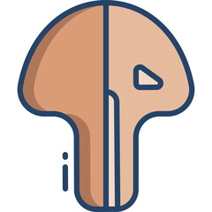 Stylized Icon of a Mushroom in Two Halves Featuring Brown and Beige Tones with Blue Outline Against a Transparent Background