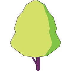 Stylized Green Tree With Purple Trunk On Transparent Background Simple Geometric Design Nature Element