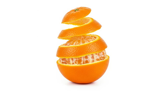Sliced orange showing its juicy segments and peeled layers