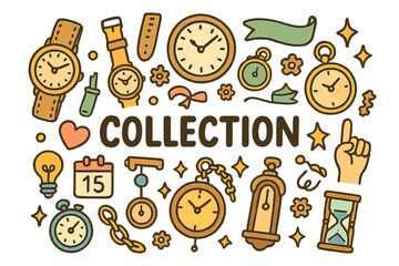 Doodle Watch Collection. Collectible watches. Hand-drawn doodle illustration of collectible watches. Watches,