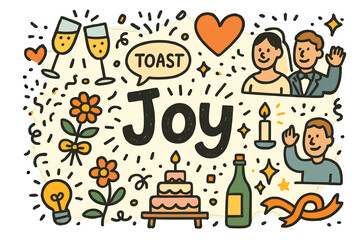 Fototapeta premium Joyful Wedding Celebration. Joyful moment. Hand-drawn doodle illustration of a joyful moment. Clinking
