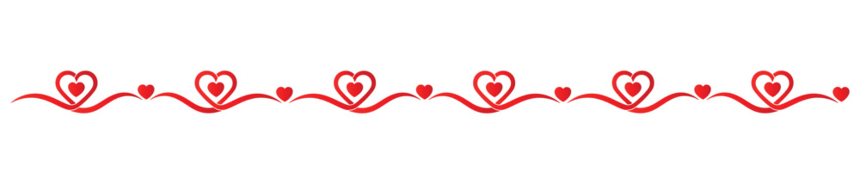Elegant red hearts and swirls decorative divider vector graphic. Ideal for wedding invitations, cards, romantic borders, and frame design.
