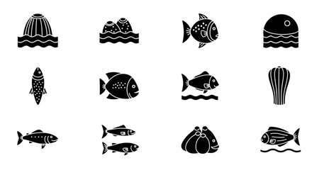 Vibrant collection of stylized marine life and underwater elements, perfect for aquatic themes and ocean designs