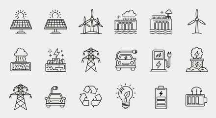 Inspiring collection of renewable energy and power generation icons for innovative projects and modern design needs