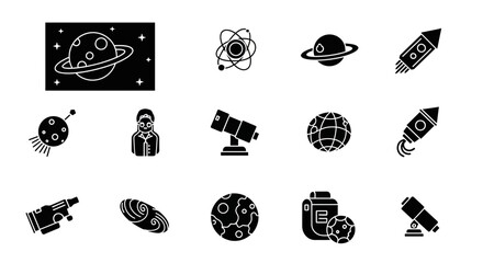 Inspiring collection of cosmic icons featuring planets, rockets, telescopes, and celestial bodies for your next space exploration project