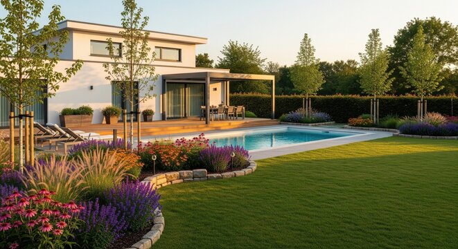 Beautifully crafted modern house design with pool, exterior visualization