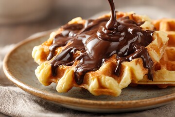 Delicious waffles with chocolate syrup recipe breakfast food dessert sweet treat brunch idea