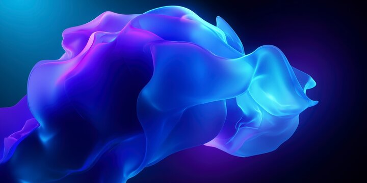 Abstract image featuring a seamless transitioning fluid blob in vibrant blue, magenta, and purple colors, floating or moving against a dark background, creating a futuristic, ethereal, and soft effect