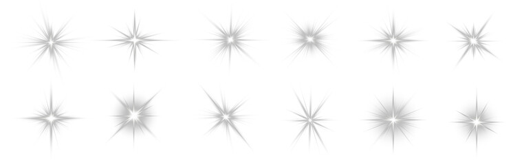 Gray glowing stars PNG set. Metallic sparkle and smooth shine give elegant, futuristic charm. Ideal for minimalist compositions, tech visuals, or digital overlays. © Vitalii