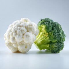 Fresh broccoli and cauliflower vegetables healthy eating concept food photography studio shot