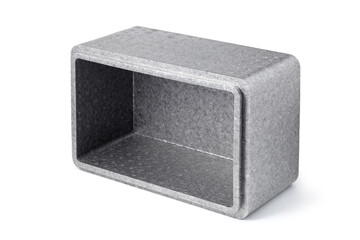 Empty gray styrofoam box on white background