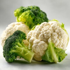 Stock photo of fresh broccoli and cauliflower heads healthy eating and raw vegetable food