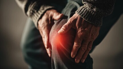 a middle-aged man with visible redness and swelling in the knee, shoulder and lower back area, showing signs of inflammation.