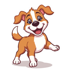 Obraz premium Happy cartoon puppy with wagging tail, big blue eyes, and a wide smile