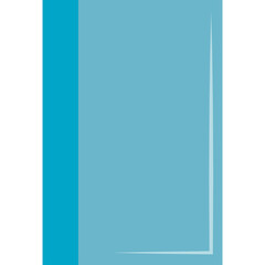Stylized illustration of a light blue book with a teal spine and abstract white design elements on a transparent background creating a modern minimalist aesthetic