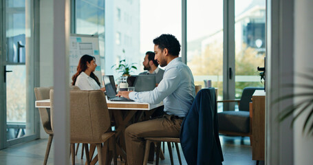 Financial planner, office or man with laptop for meeting, insurance or savings proposal for budget....