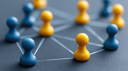 Network of connected people represented by game pieces.