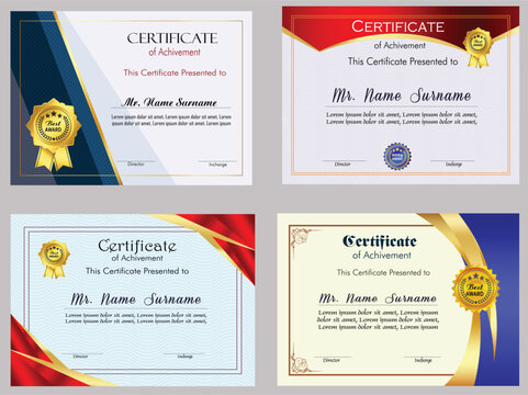 Elegant Certificate of Achievement Vector Set, Luxury Award, Diploma, and Appreciation Template with Ornate Frame, Badge, and Golden Border Design