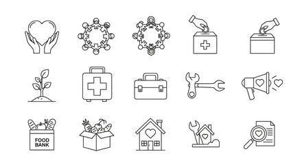 Discover icons for charity, community, health, and support services, perfect for impactful designs and campaigns promoting good causes.