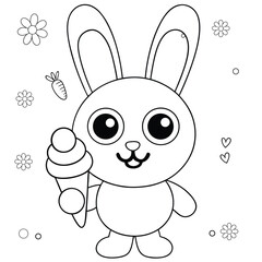 bunny holding ice cream cone with two scoops coloring page