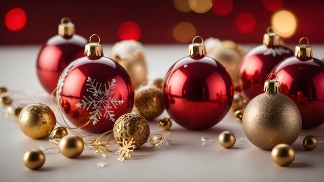 Elegant red and gold Christmas ornaments arranged beautifully on a table showcasing festive decorations for the holiday season Generative AI