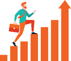 Business growth success chart man climbing career progress vector