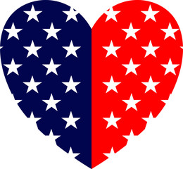 Patriotic American Heart Icon, USA Love Symbol with Red and Blue Stars for 4th of July Independence Day.