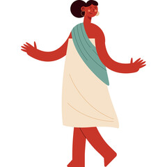Stylized Illustration of a Woman in a White and Blue Toga With Arms Outstretched on a Transparent Background