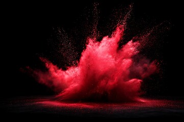 Red powder explosion on black background abstract art photography stock image design element