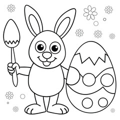 cheerful bunny painting big easter egg coloring page