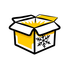 Open box with snowflake symbol, cold storage concept