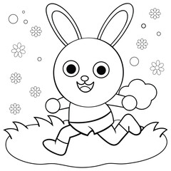 happy cartoon rabbit wearing hat and smiling coloring page
